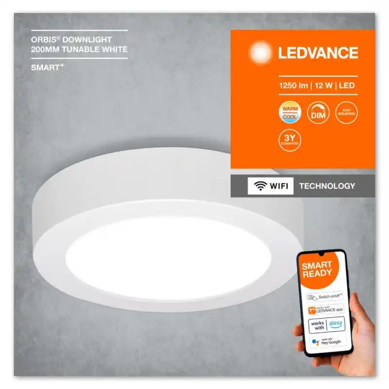 Panou LED inteligent Ledvance Smart+ WiFi ORBIS ROUND DOWNLIGHT SURFACE, 12W, 1250 lm, lumina alba (3000-6500K), dimabila, IP20, Ofertă