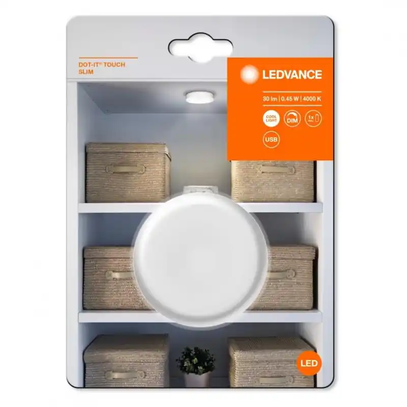 Mai ieftin Lampa LED portabila Ledvance DOT-it TOUCH SLIM, 5V, 0.45W, 30 lm, luminaneutra (4000K), dimabila, Touch control, Ø65x18mm, bater