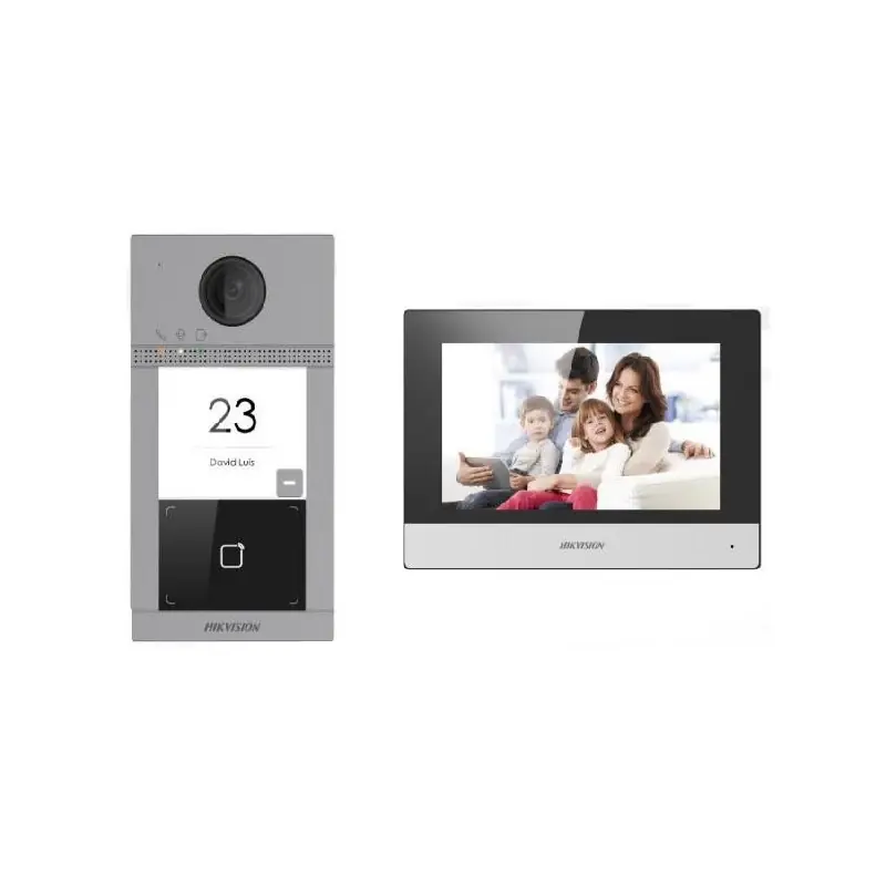 Ultima șansă Kit videointercom IP Hikvision DS-KIS604-S(C) pentru o familie (o vila/casa) format din: 1 post de exterior DS-KV8113-WME1 cu un