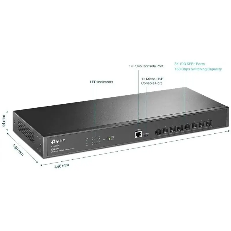 "JetStream™ 8-Port 10GE SFP+ L2+ Managed Switch PORT: 8× 10G SFP+ Slots, RJ45/Micro-USB Console Port SPEC: 1U 19-inch Rack-mount Ofertă limitată