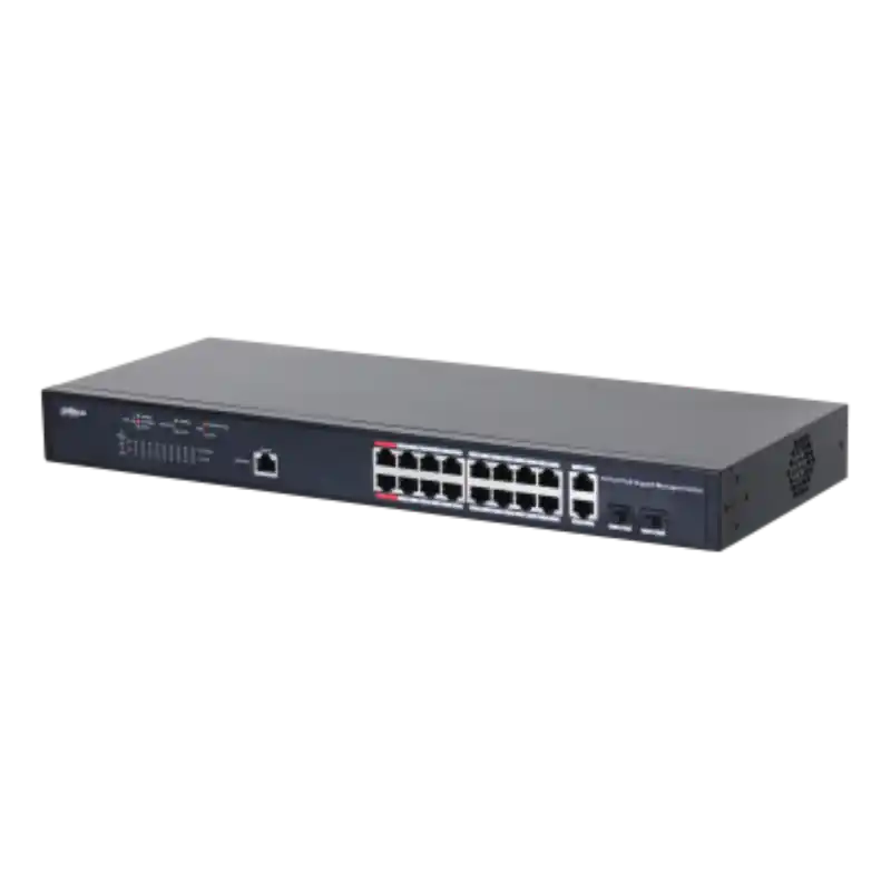 Retur ușor Dahua Managed Switch 18 porturi, 16 porturi POE, Gigabit, Port 1-16:16 × 10M/100M/1000MBase-T (PoE), Port 17-18:2 × 10M/100M/100