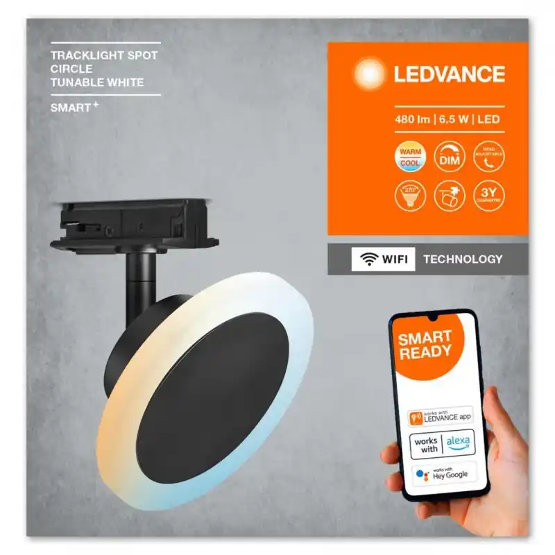 Ofertă Spot LED inteligent pe sina Ledvance Smart+ WiFi TRACKLIGHT SPOT CIRCLE, 6.5W, 480 lm, lumina alba (3000-6500K), dimabila, IP20,