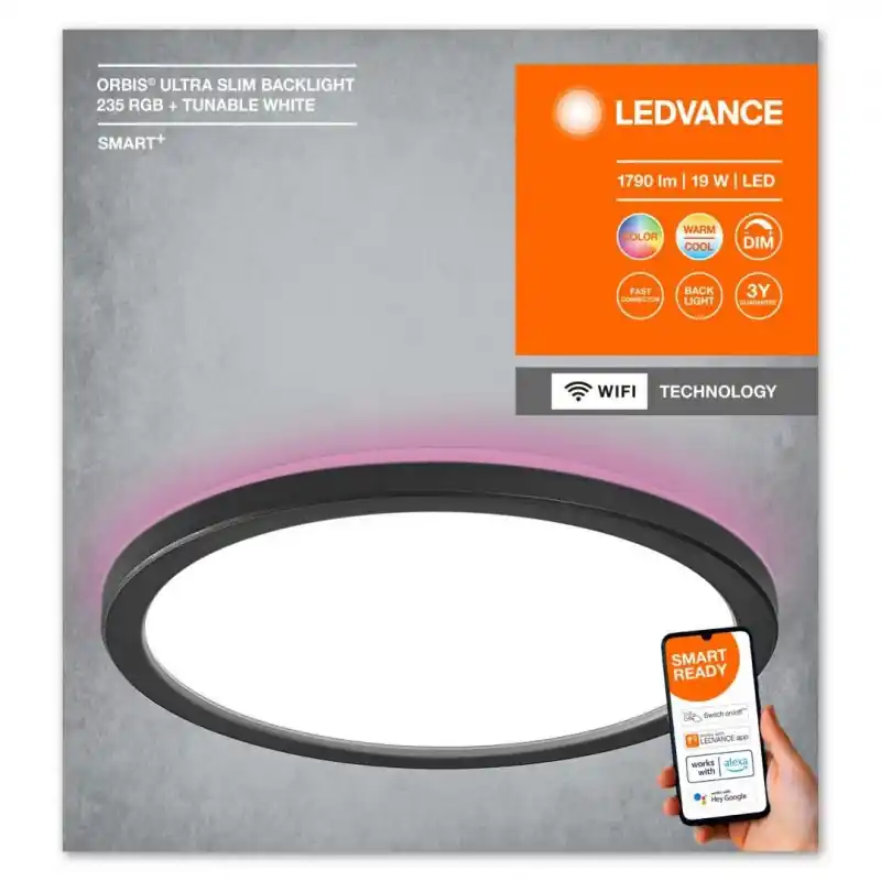 Reducere Plafoniera LED RGB inteligenta Ledvance Smart+ WiFi ORBIS ULTRA SLIM BACKLIGHT, 19W, 1790 lm, lumina alba si color (2700-6500K),