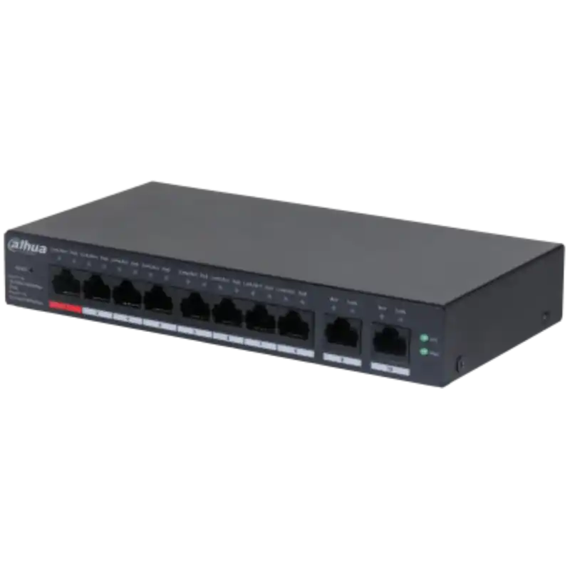Dahua 10 Port Cloud managed POE switch CS4010-8ET-110, Interfata: Port 1-8: 8 × RJ-45 10/100 Mbps (PoE) Port 9-10: 2 × RJ-45 10/ Livrare rapidă