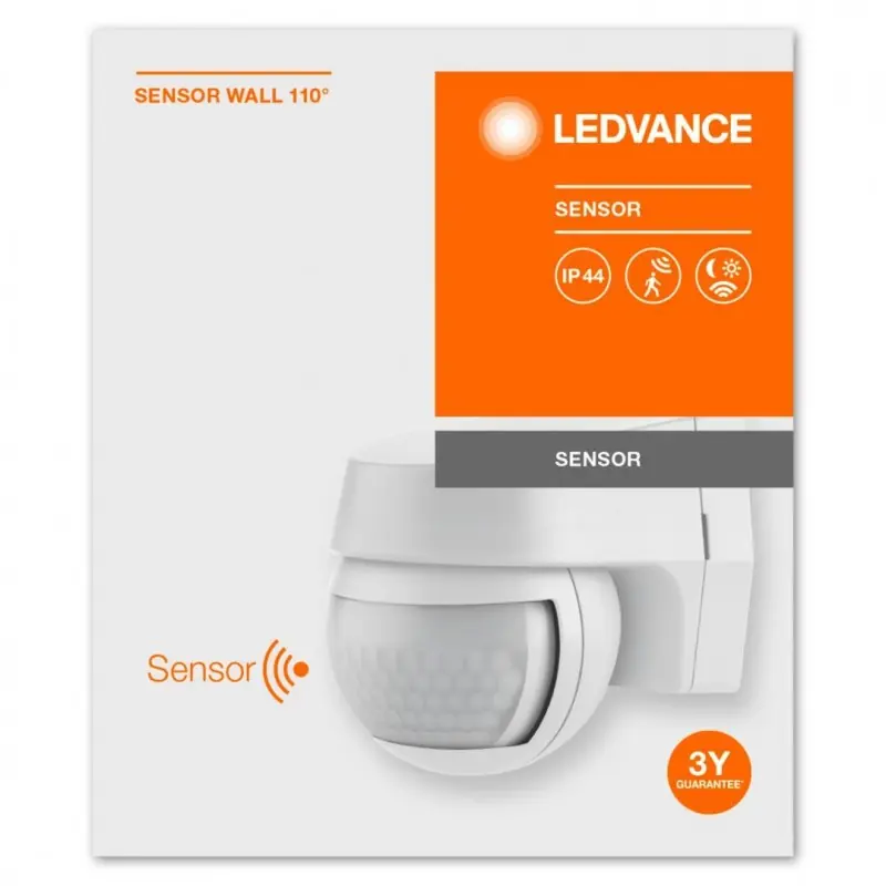 Senzor de lumina si miscare aplicabil pe perete Ledvance SENSOR WALL 110°, 230V, IP44, 60x72x77mm, reglabil 2s - 15min, Alb Popular