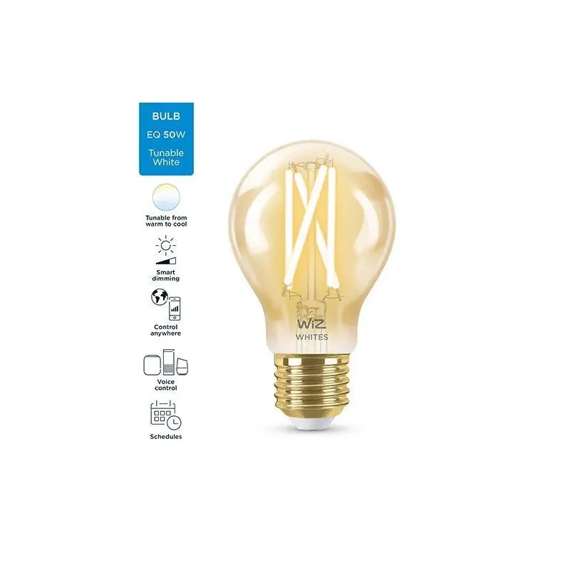 Noutate Bec LED inteligent vintage (decorativ) WiZ Connected Filament Gold A60 ,Wi-Fi, E27, 6.7W (50W), 640 lm, lumina alba (2000-5000K)