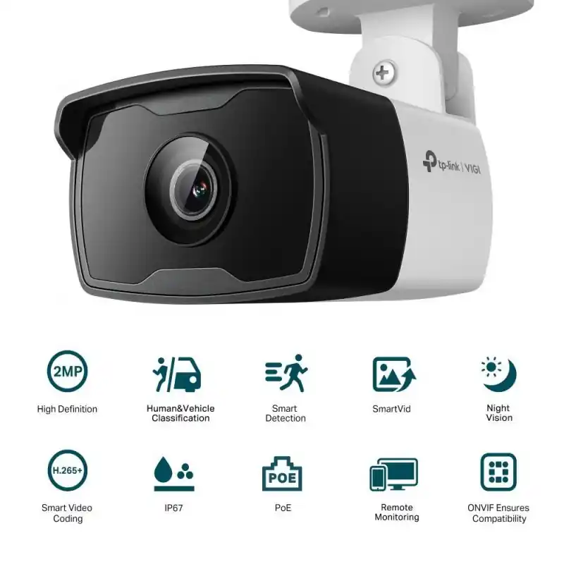 Doar azi "TP-Link Camera IR de supraveghere Bullet pentru exterior VIGIC320I(4MM), Senzor imagine: CMOS 1/3"", Lentila 2.8mm, F2.2,Weathe