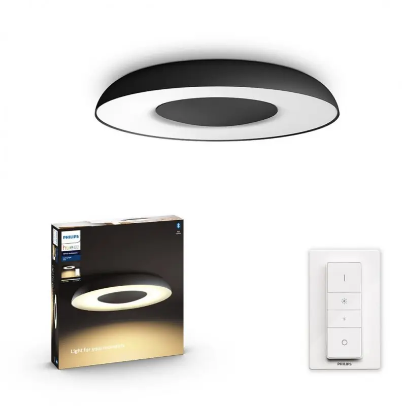 Preț promoțional Plafoniera LED Philips Hue Still, Bluetooth, 27W (204W), 2400 lm, lumina alba (2200-6500K), IP20, 39.1cm, Negru, Intrerupator cu