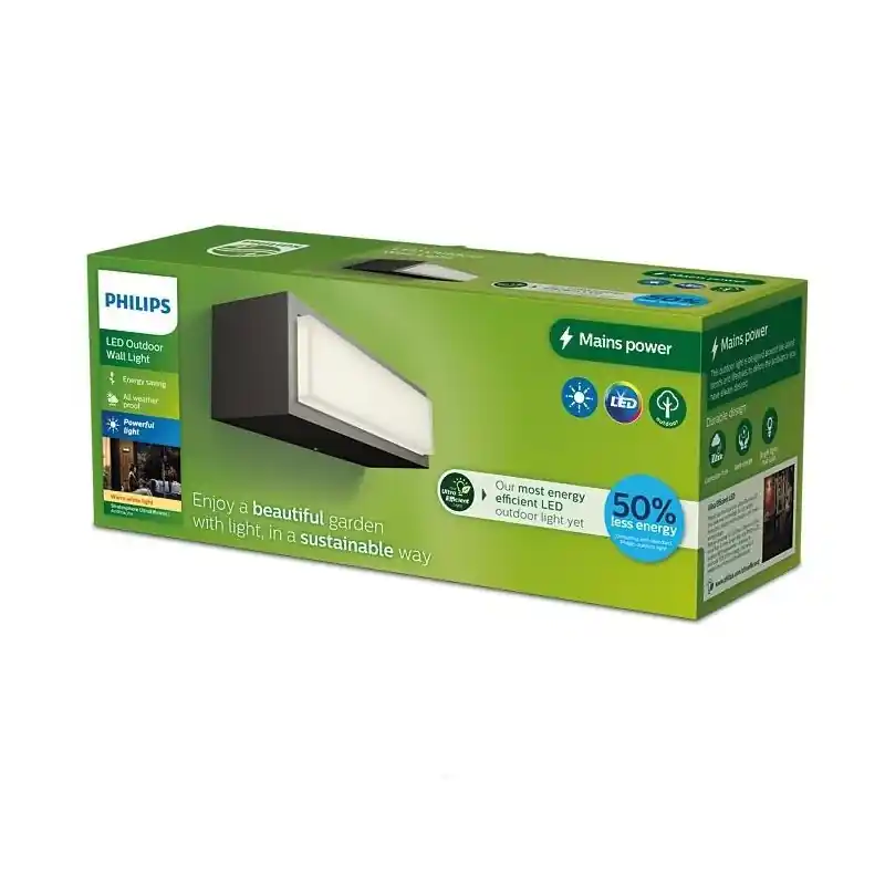 Noutate Aplica LED pentru exterior Philips STRATOSPHERE, 3.8W, 800 lm, lumina calda (2700K), IP44, 203x63x68mm, Antracit