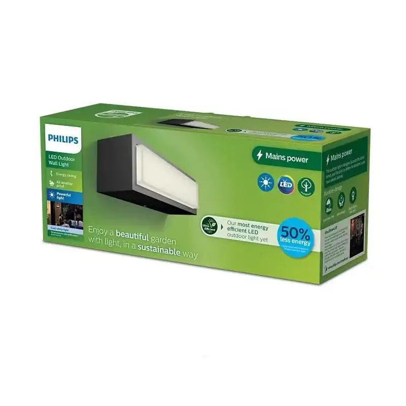 Aplica LED pentru exterior Philips STRATOSPHERE, 3.8W, 800 lm, lumina neutra (4000K), IP44, 203x63x68mm, Antracit Ieftin