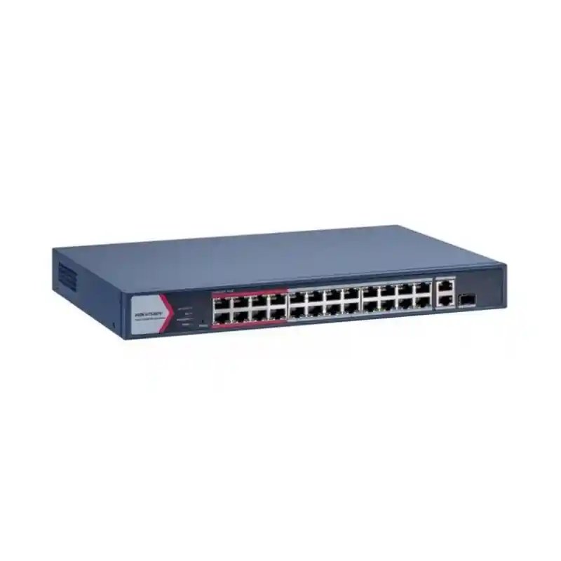 Switch PoE Hikvision DS-3E1326P-EI/M: 24 × 10/100 Mbps PoE port,1 × Gigabit combo,1 × Gigabit RJ45 port, 24 porturi PoE maxim 30 Reducere