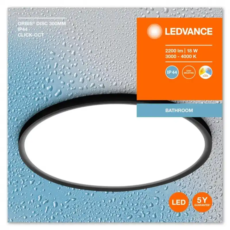 Plafoniera LED pentru baie Ledvance Orbis Disc Black, 18W, 2200 lm, lumina alba (3000-4000K), IP44, Ø300x47mm, aluminiu/metal, N Comandă acum