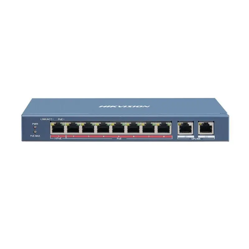 Switch 8 porturi PoE Hikvision DS-3E1310HP-EI prezinta 1 × 10/100 Mbps Hi-PoE port, 7 × 10/100 Mbps PoE ports, and 2 × 10/100/10 Comandă acum