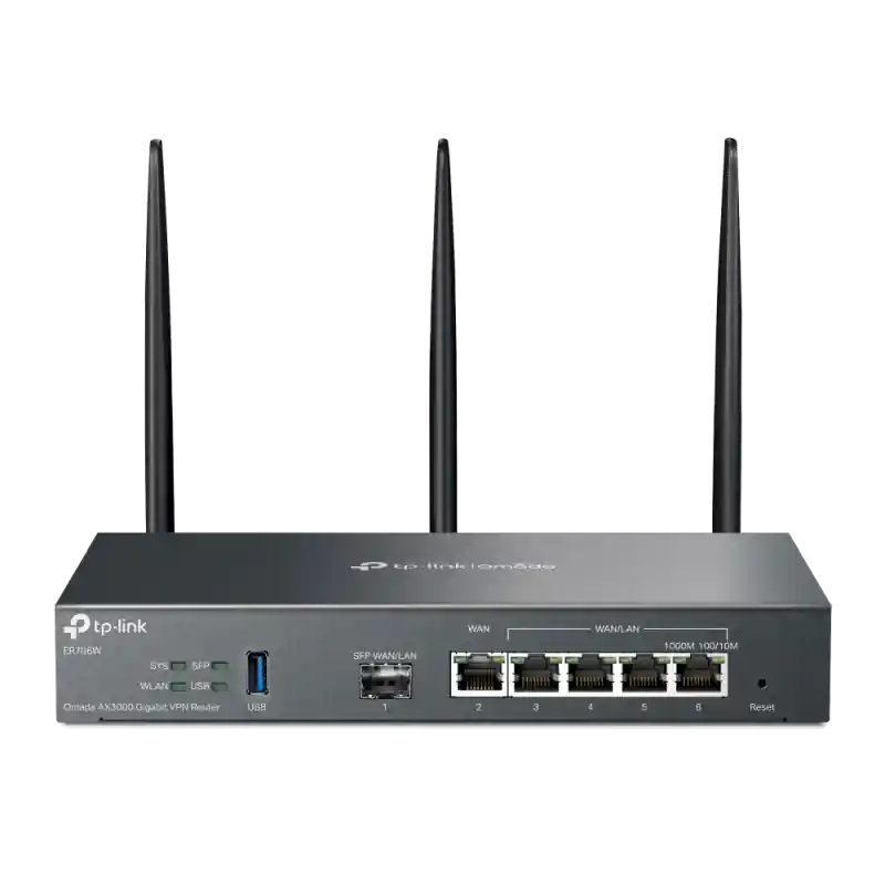 "Omada AX3000 Wi-Fi 6 Gigabit VPN Router PORT: 1× Gigabit SFP WAN/LAN Port, 1× Gigabit RJ45 WAN Port, 4× Gigabit WAN/LAN RJ45 Po Reducere extra