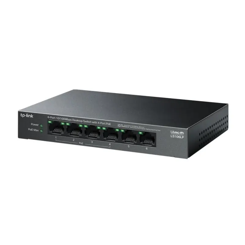 "6-Port 10/100 Mbps Desktop Switch with 4-Port PoE PORT: 4× 10/100 Mbps PoE Ports, 2× 10/100 Mbps Non-PoE Ports SPEC: 802.3af, 4 Preferatul clienților
