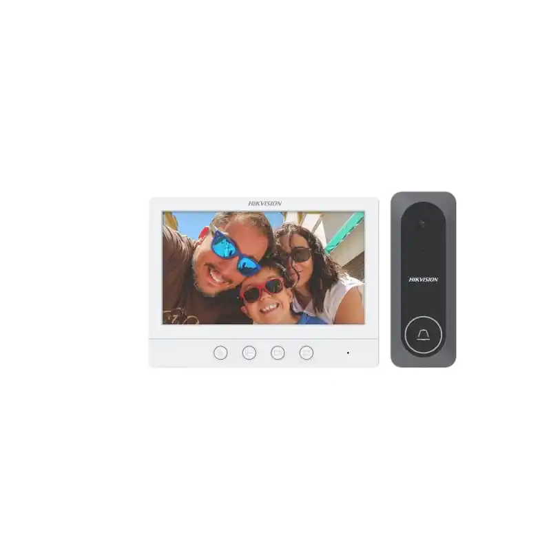 Vezi acum Kit video intercom Hikvision DS-KIS212, caracteristici post exterior: IR: 3m, rezolutie: 1280 * 720@60fps, microfon si difuzor i