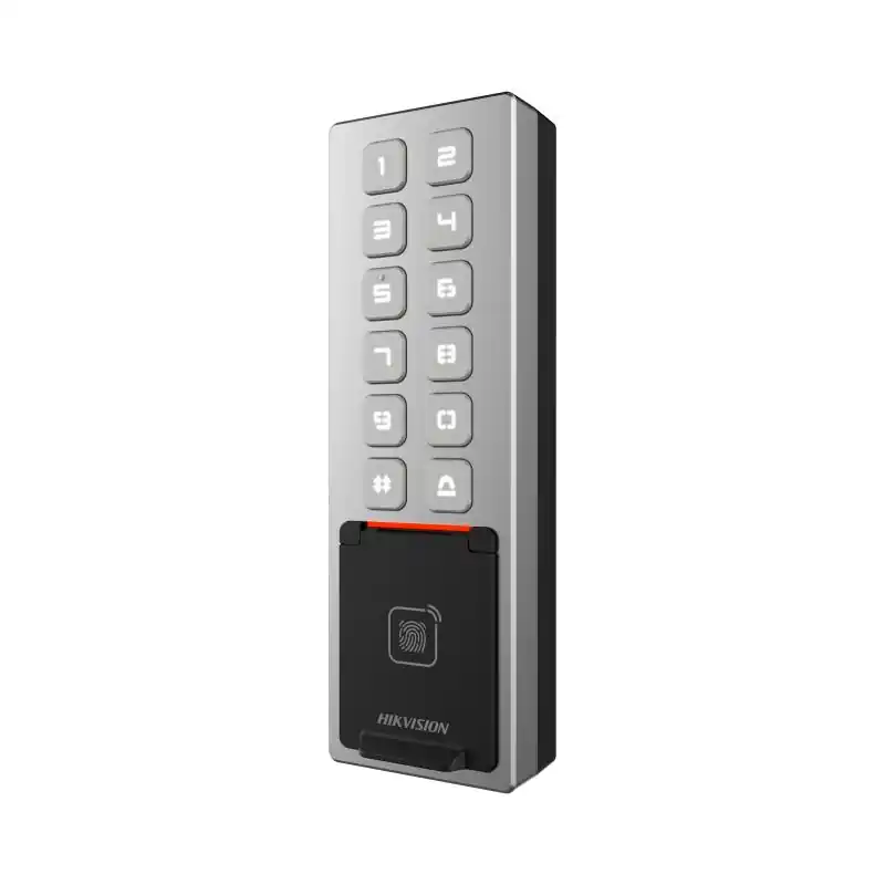 Cititor de proximitate cu tastatura Hikvision DS-K1T805MBFWX, M1 card, RS-485 and Wiegand (W26, W34), network interface, Wi-Fi, Ofertă exclusivă