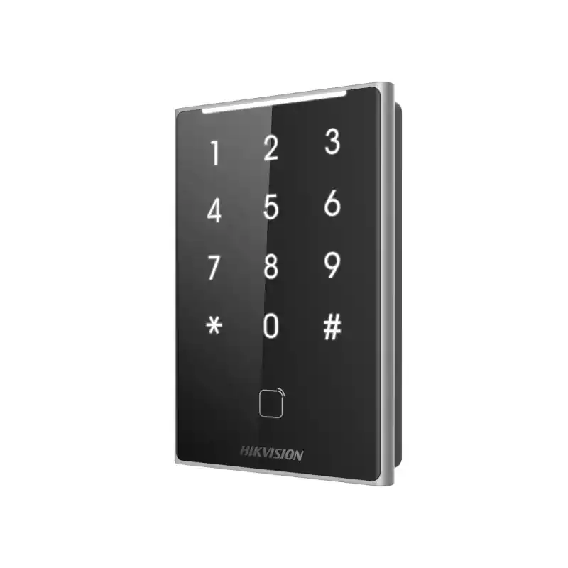 Cititor de proximitate cu tastatura Hikvision DS-K1109DKB, DESfire card, Felica card and M1 card, RS-485 and Wiegand (W26, W34), Disponibil imediat