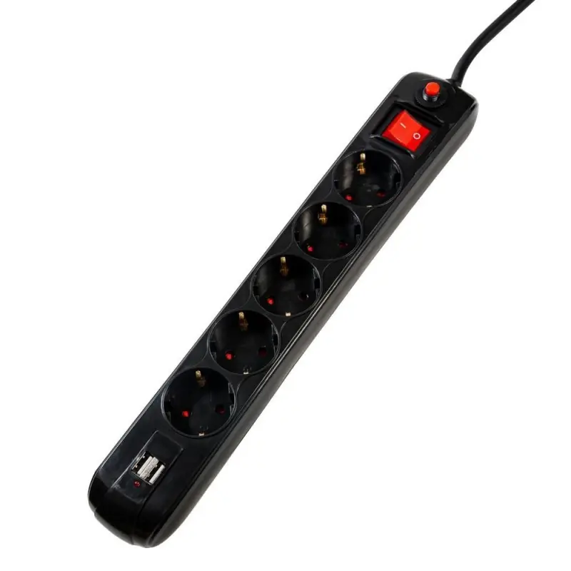 Ofertă specială PRELUNGITOR SPACER, Schuko x 5, conectare prin Schuko (T), USB x 2, cablu 3 m, 16 A, max. 3500W, protectie supratensiune, negru