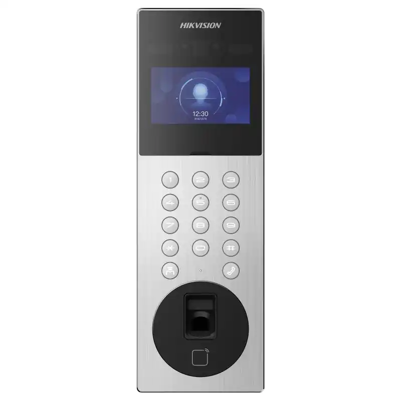 Videointerfon de exterior IP cu recunoastere faciala si amprenta digitala Hikvision DS-KD9203-MFE6, recunoaste pana la 5000 imag Preț promoțional