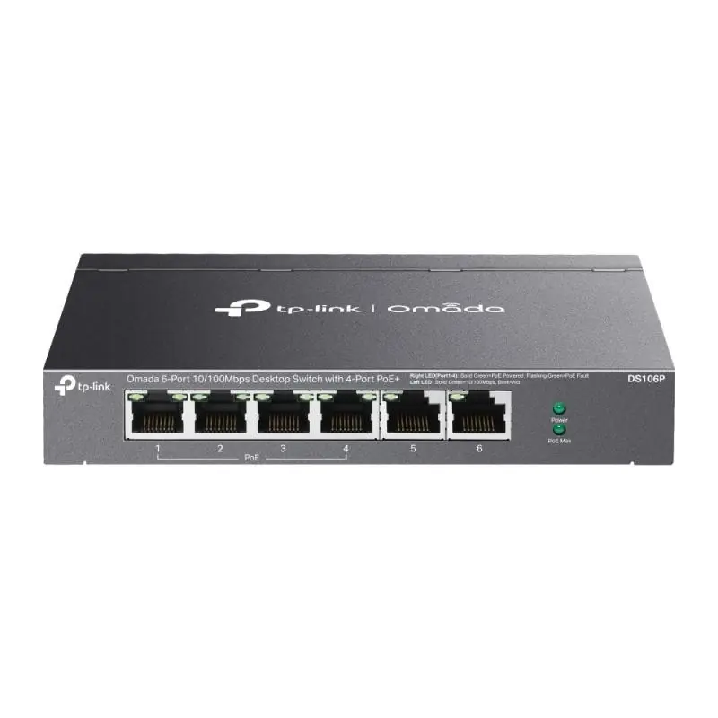 Ofertă de sezon Omada 6-Port 10/100 Mbps Desktop Switch with 4-Port PoE+ PORT: 4× 10/100 Mbps PoE+ Ports, 2× 10/100 Mbps Non-PoE Ports SPEC: 802