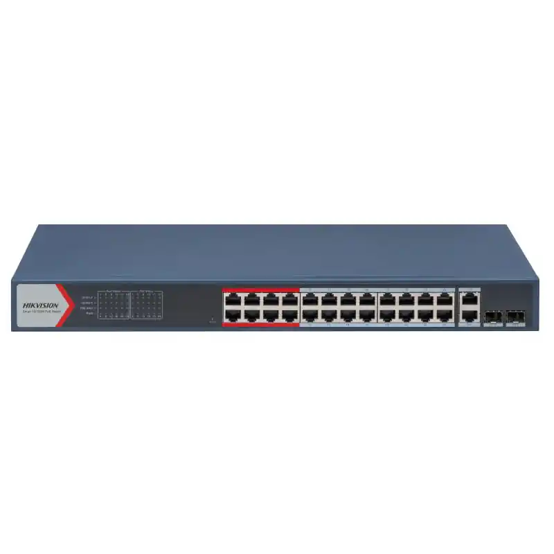 Cumpără acum Switch 24 porturi Hikvision DS-3E1326P-EI(B), L2, Smart Managed, 24 × 10/100 Mbps PoE RJ45 ports si 2 × gigabit combos, Putere P