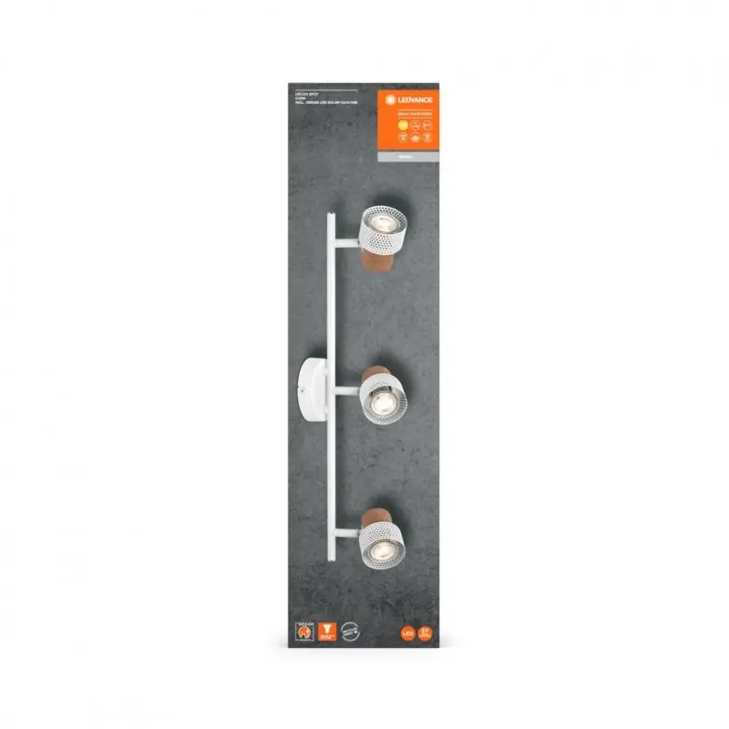 Spot LED triplu ajustabil Ledvance DECOR CORK, 3xGU10, 3x3.4W, 690 lm, lumina calda (2700K), dimabil, IP20, 577mm, Alb, clasa en Chilipir