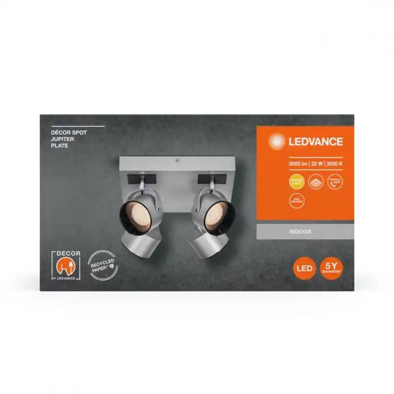 Ofertă limitată Spot LED cvadruplu ajustabil Ledvance DECOR JUPITER SQUARE, 22W, 2000 lm, lumina calda (3000K), IP20, 260x260mm, Argintiu, clasa