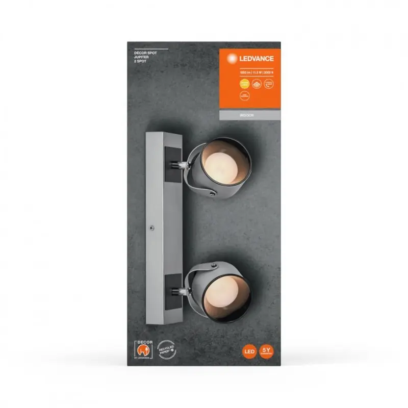Spot LED dublu ajustabil Ledvance DECOR JUPITER, 11.5W, 1000 lm, lumina calda (3000K), IP20, 300x150x83mm, metal/policarbonat, A Lichidare de stoc
