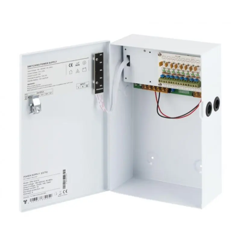 Retur gratuit Sursa cu backup, 8 canale, comutatie, Tensiune de intrare: 190-265Vca, 50-60Hz, Tensiune de iesire: 12V, 10A, loc pentru acumula