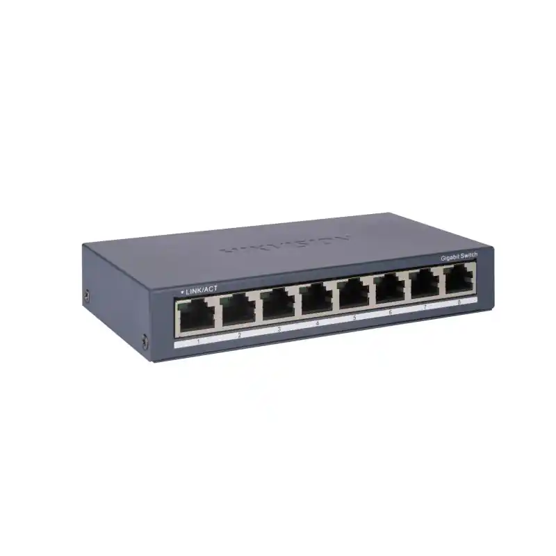 Switch Hikvision DS-3E0508-O: 8 × Gigabit RJ45 port maxim 3W, tensiune alimentare: 5VDC, 0.6A, dimensiuni: 145.00 mm × 25.60 mm Ieftin