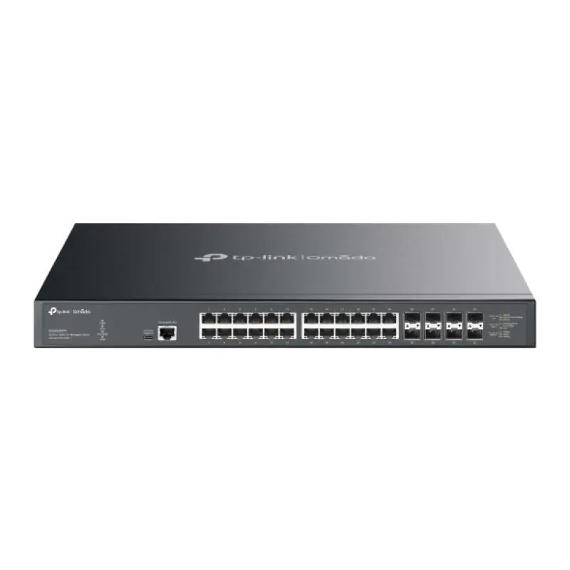 Omada 32-Port 10GE L2+ Managed Switch with 24-Port PoE++ PORT: 24× 10G RJ45 PoE++ Ports, 8× 10G SFP+ Slots, RJ45/USB Type C Cons Doar azi