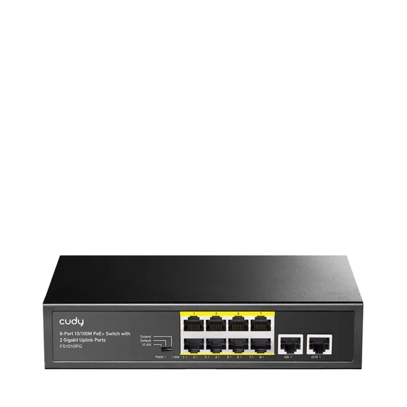Cel mai bun preț CUDY 8-Port 10/100M PSE RJ-45+2 RJ45 10/100/1000M Uplink Port Unmanaged PoE+ Switch,CCTV/VLAN/Watchdog ON/OFF Switch(New versi