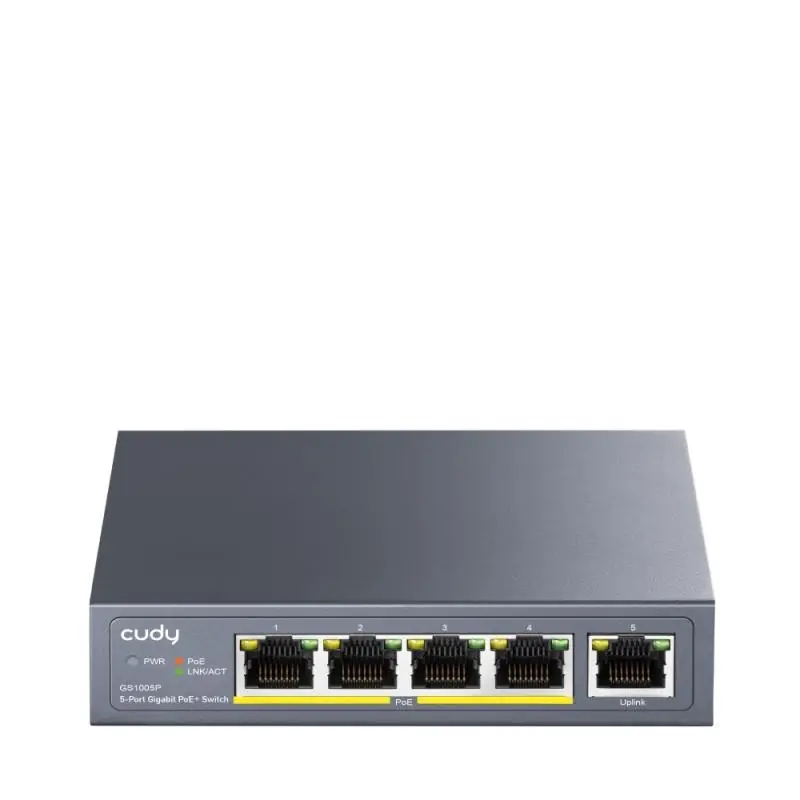 Reducere de preț CUDY 5-Port 10/100/1000M PoE+ Switch 60W, 5 10/100/1000M ports with 4POE+ Ports Unmanaged Switch with UL power adapter IEEE802.3