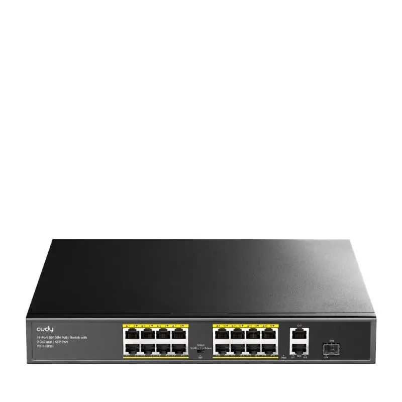 Reducere de preț CUDY 16-Port 10/100M PSE RJ-45 +2 Gigabit RJ- 45 +1SFP Port with 16 POE Ports Switch with Built-in power supply, support 16-port