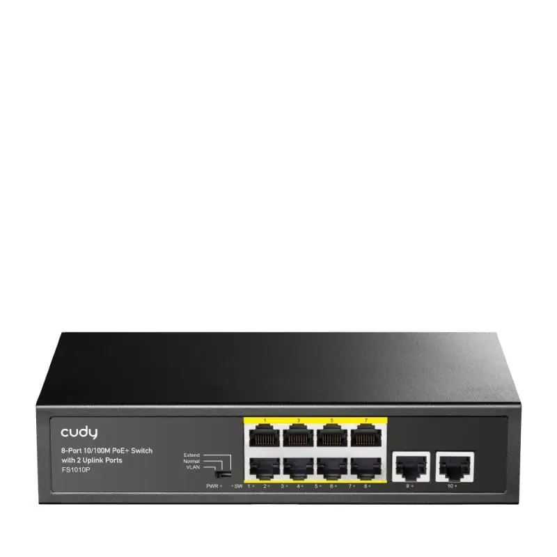 CUDY 8-Port 10/100M PSE RJ-45+2 RJ45 10/100M Uplink Port Unmanaged PoE+ Switch, CCTV/VLAN/Watchdog ON/OFF Switch(New version), Preț redus