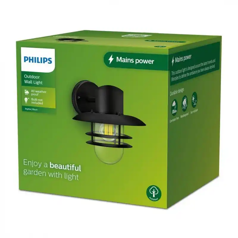 Aplica pentru exterior Philips INYMA, 1xE27, max 25W, IP44 ,245x260x230mm, Negru Livrare expres