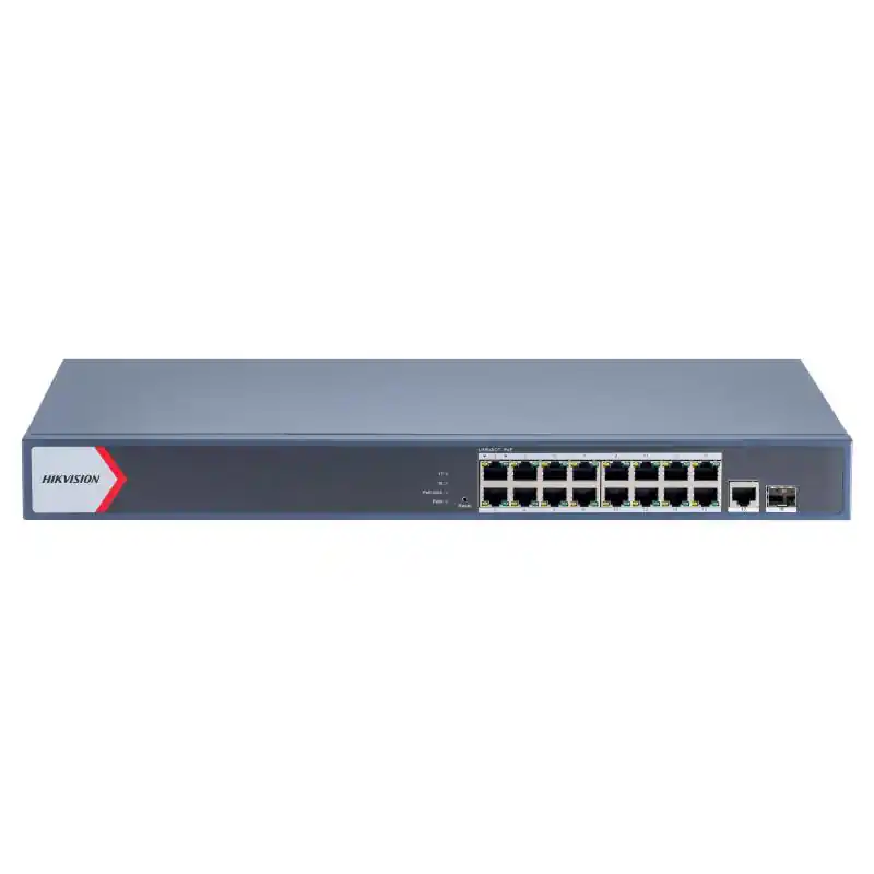 Switch PoE Hikvision DS-3E1518P-EI/M: 16 x gigabit PoE RJ45 ports, 1 × gigabit RJ45 port, 1 x gigabit fiber optical port, 16 por Promoție