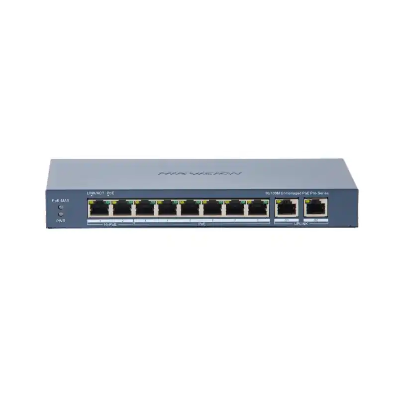 Premium Switch PoE Hikvision DS-3E0310HP-E(C): 8 × 10/100 Mbps PoE port,2 × Gigabit RJ45 port, 16 porturi PoE maxim 30W, buget PoE 130W,
