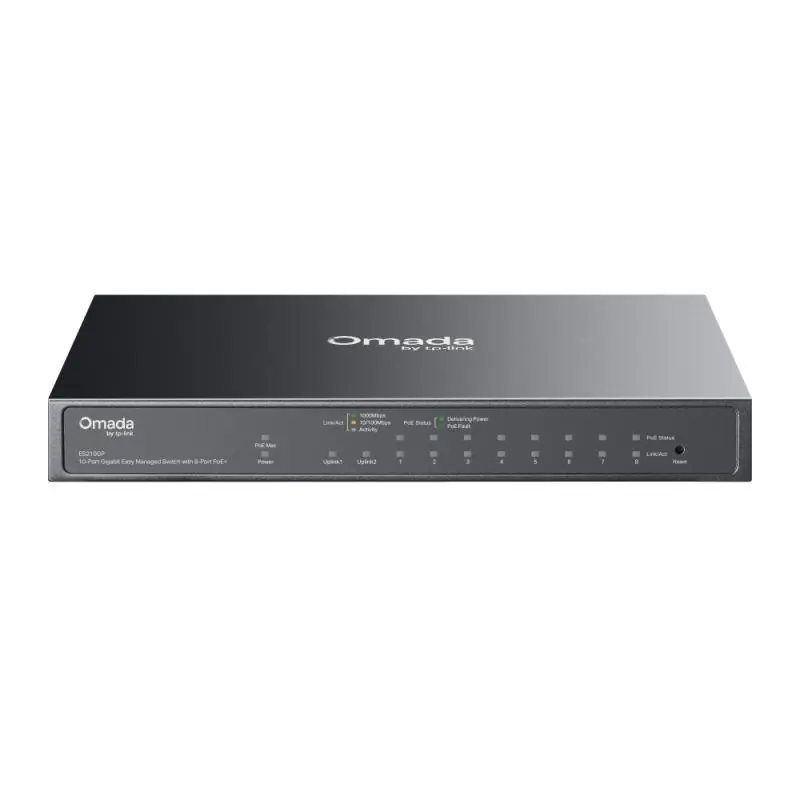 Plată securizată Tp Link Omada ES210GP 10-Port Gigabit Easy Managed Switch cu 8-Port PoE+,8× 10/100/1000 Mbps PoE+ RJ45 Ports (support 802.3af