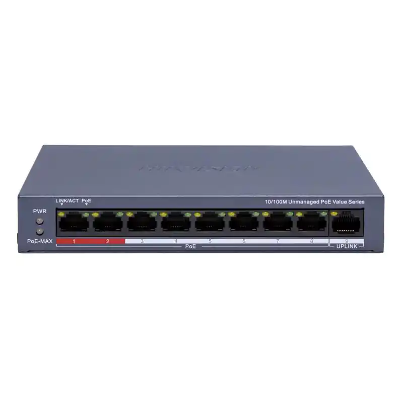 Switch POE 8 porturi Hikvision DS-3E0109P-E/M(C), fara management 8 x 10/100 Mbps PoE port,1 × 10/100 Mbps RJ45 port, IEEE 802.3 Premium