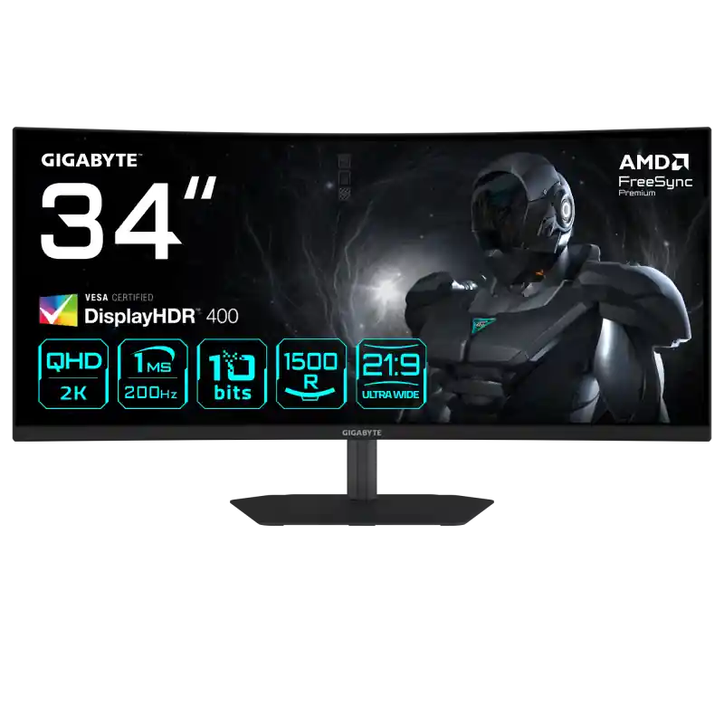GIGABYTE G34WQC2 34” WQHD Curved Gaming Monitor - 3440 x 1440, 1500R, 200Hz, 1ms, 450 cd/m2, AMD FreeSync Premium, DisplayHDR 40 Ultima șansă
