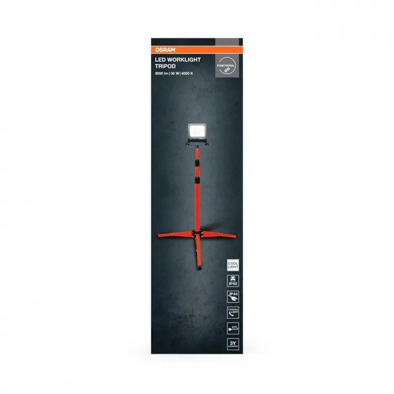 Proiector LED (lampa de lucru) cu stativ OSRAM Worklight Tripod, 30W,220-240V, 2700 lm, lumina neutra(4000K), IP65/IK06/IP44, in Cumpărături sigure