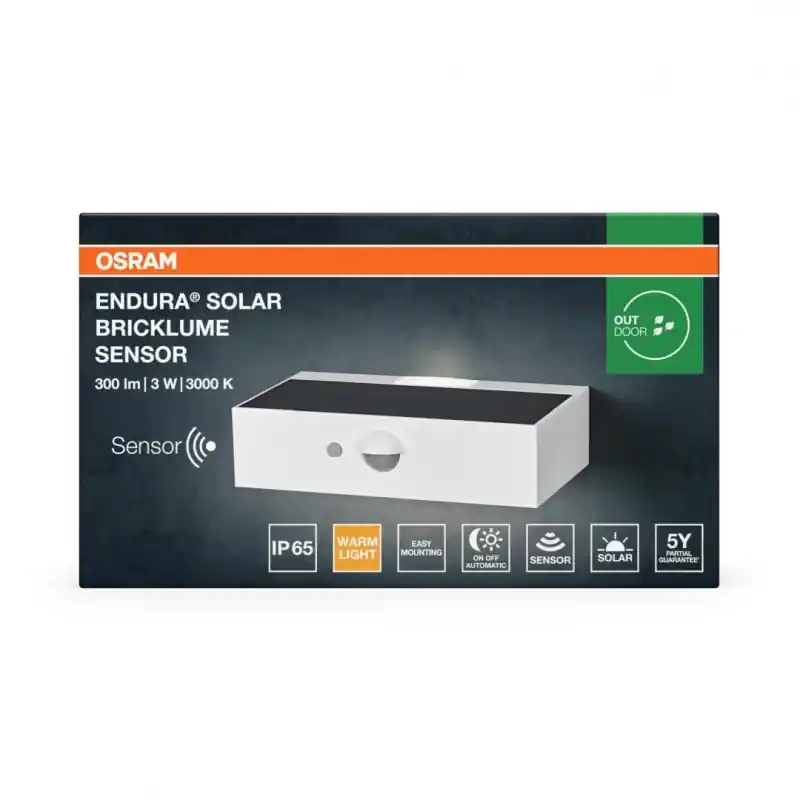 Aplica LED solara cu senzor de miscare si lumina OSRAM ENDURA SolarBricklume Sensor, 3W, 300 lm, lumina calda(3000K), PIR, IP65, Cel mai bun preț