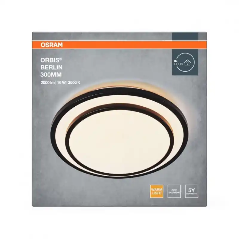 Retur gratuit Plafoniera LED OSRAM Orbis Berlin 300, 16W, 2000 lm,lumina calda(3000K), IP20, Ø30cm, metal/plastic, Negru