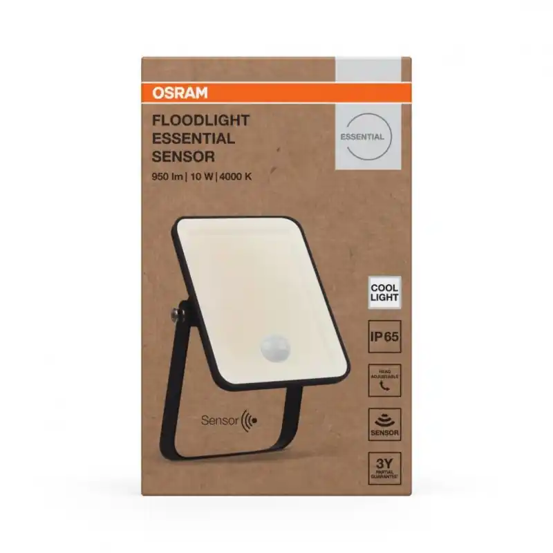 Proiector LED cu senzor de miscare si lumina OSRAM FLOODLIGHT ESSENTIAL, 10W, 220-240V, 900 lm, lumina neutra(4000K), IP65,13.2x Super ofertă