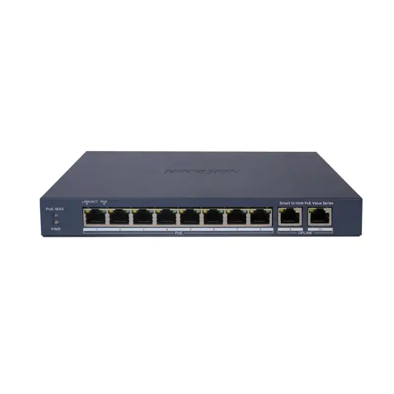 Reducere specială Switch PoE Hikvision DS-3E1310P-EI/M: 8 × 10/100 Mbps PoE ports,2 × Gigabit RJ45 port, 8 porturi PoE maxim 30W, buget PoE 60W, t