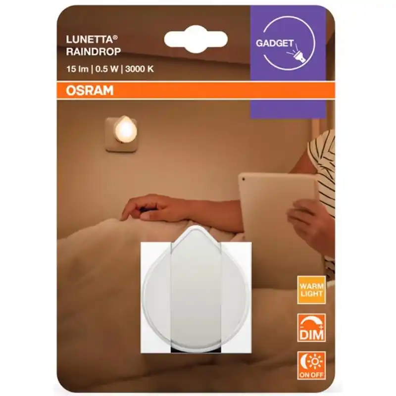 Promoție Lampa de veghe OSRAM LUNETTA Raindrop cu senzor de lumina, 0.5W,15lm, lumina calda(3000K), dimabila