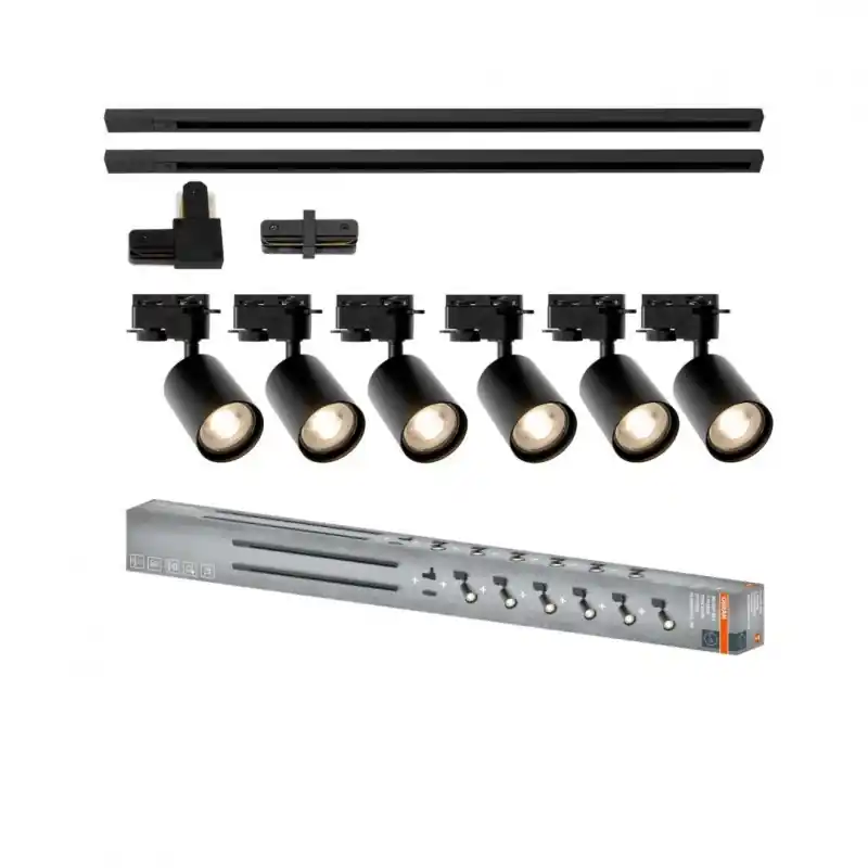 Super ofertă Sistem complet TRACKLIGHT OSRAM Elemental cu 6 proiectoare cu soclu GU10 si 2 sine monofazate de 1 metru, 1 conector liniar, 1 c