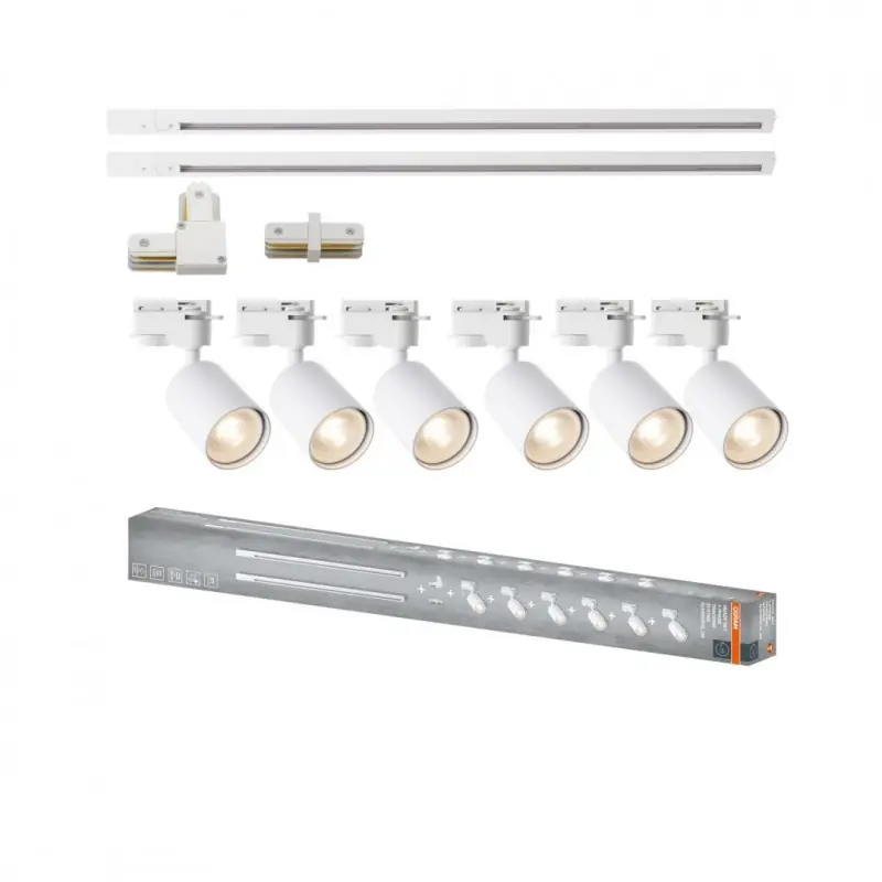 Sistem complet TRACKLIGHT OSRAM Elemental cu 6 proiectoare cu soclu GU10 si 2 sine monofazate de 1 metru, 1 conector liniar, 1 c Lichidare de stoc